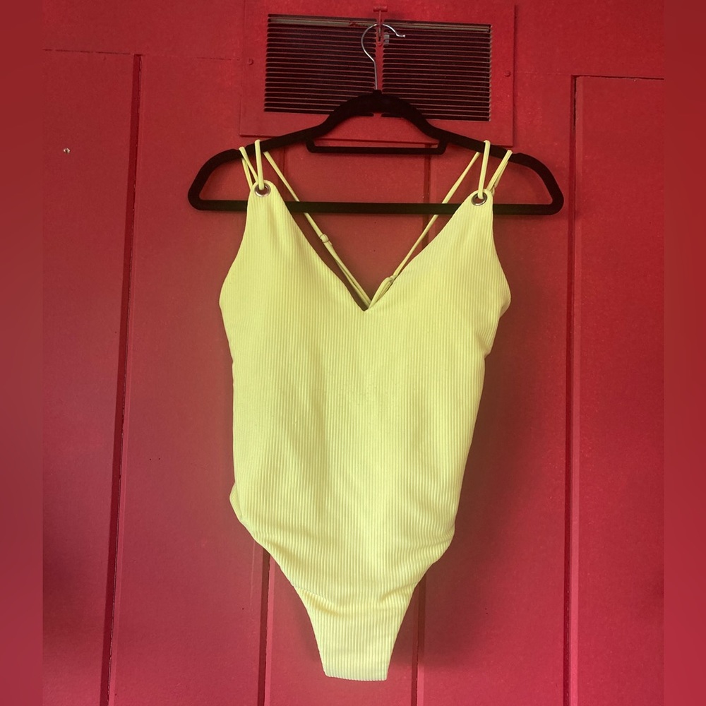 LA Hearts Yellow One Piece Swim Suit Size M